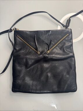 Covet Black Leather Crossbody with Gold Zipper Accents